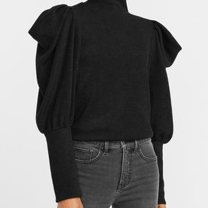 Ribbed Puff Sleeve Turtleneck Top